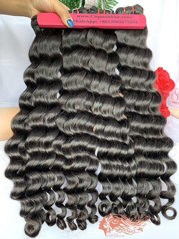 Csqueen Raw Rare Wave 3 Bundles with 4 * 4 Transparent lace Closure Raw Hair - Click Image to Close